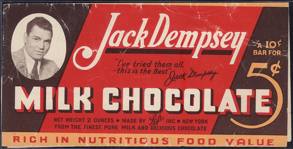 DEMPSEY, JACK MILK CHOCOLATE CANDY WRAPPER (1950'S)