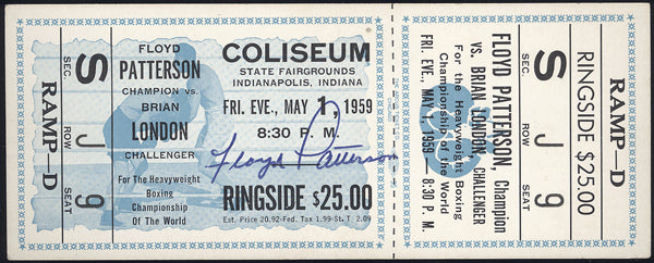 PATTERSON, FLOYD-BRIAN LONDON FULL ON SITE TICKET (1959-SIGNED BY PATTERSON)