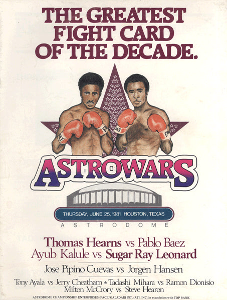 LEONARD, SUGAR RAY-AYUB KALULE & THOMAS HEARNS-PABLO BAEZ OFFICIAL PROGRAM (1981)