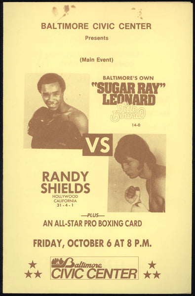 LEONARD, SUGAR RAY-RANDY SHIELDS OFFICIAL PROGRAM (1978)