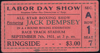 DEMPSEY, JACK EXHIBITION TICKET (1931)