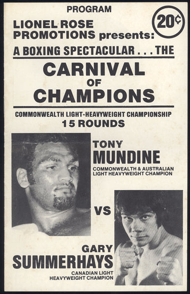 MUNDINE, TONY-GARY SUMMERHAYS OFFICIAL PROGRAM (1978)