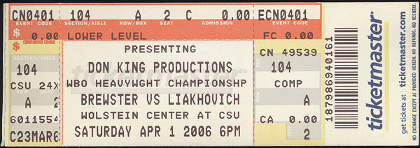 LIAKHOVICH, SERGEI-LAMON BREWSTER FULL TICKET (2006-LIAKHOVICH WINS TITLE)