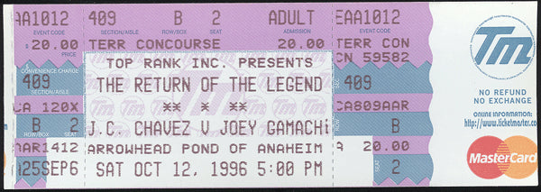 CHAVEZ, JULIO CESAR-JOEY GAMACHE FULL TICKET (1996)