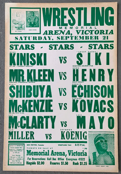 SIKI, SWEET DADDY-GENE KINISKI ON SITE WRESTLING POSTER (1963)