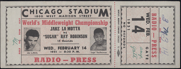 ROBINSON, SUGAR RAY-JAKE LAMOTTA VI FULL TICKET (1951)