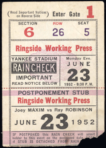 ROBINSON, SUGAR RAY-JOEY MAXIM TICKET STUB (1952)