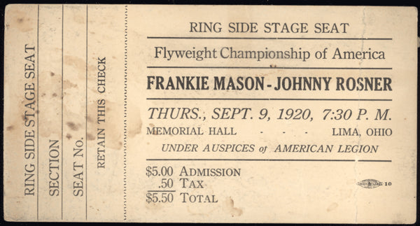 ROSNER, JOHNNY-FRANKIE MASON FULL TICKET (1920)