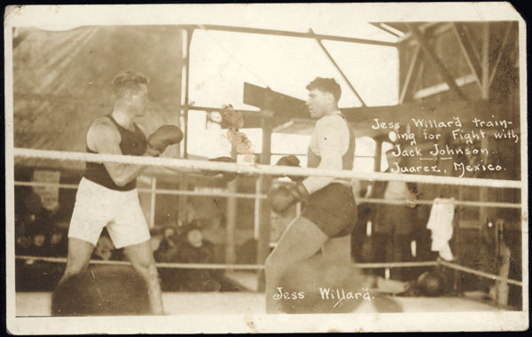 WILLARD, JESS REAL PHOTO POSTCARD (1915-TRAINING FOR JACK JOHNSON)