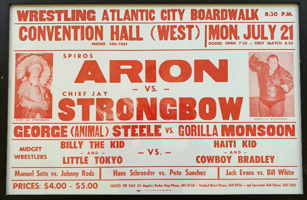 ARION, SPIROS-CHIEF JAY STRONGBOW & GEORGE "THE ANIMAL" STEELE-GORILLA MONSOON ON SITE POSTER (1975)