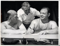 GALENTO, TONY-MIKE JACOBS WIRE PHOTO (1939-SIGNING CONTRACT FOR LOUIS FIGHT)