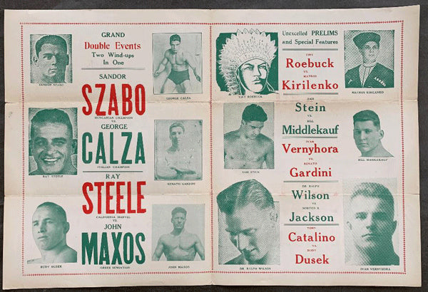 SZABO, SANDOR-GEORGE CALZA & RAY STEELE-JOHN MAXOS OFFICIAL WRESTLING PROGRAM (1931)