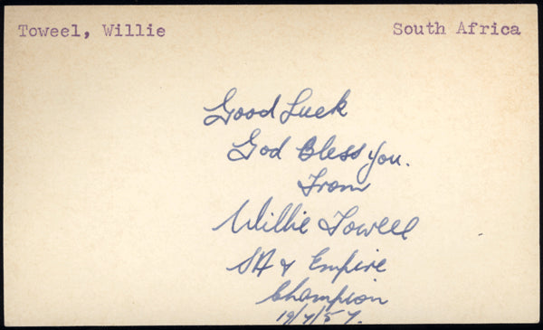 TOWEEL, WILLIE SIGNED INDEX CARD