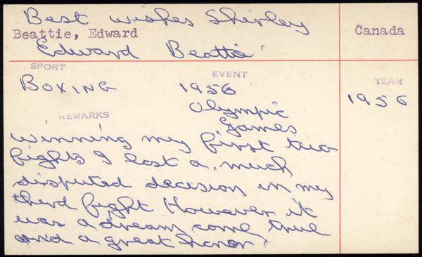 BEATTIE, EDWARD SIGNED INDEX CARD