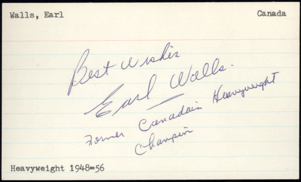 WALLS, EARL SIGNED INDEX CARD