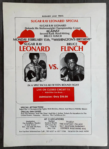 LEONARD, SUGAR RAY-BRUCE FINCH CLOSED CIRCUIT POSTER (1982)