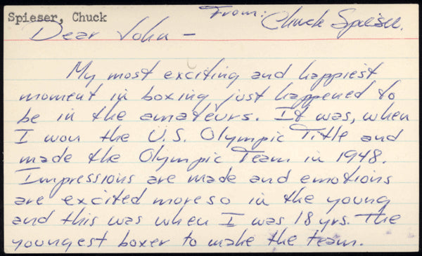 SPIESER, CHUCK SIGNED INDEX CARD