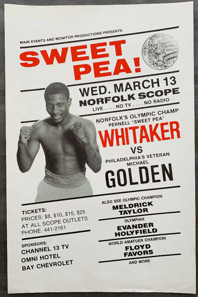 HOLYFIELD, EVANDER-FRED BROWN & PERNELL WHITAKER-MIKE GOLDEN ON SITE POSTER (1985)