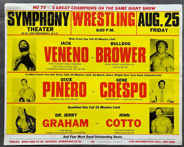 GRAHAM, DR. JERRY-JOHN COTTO & BULLDOG BROWER-JACK VENENO WRESTLING ON SITE POSTER (1978)