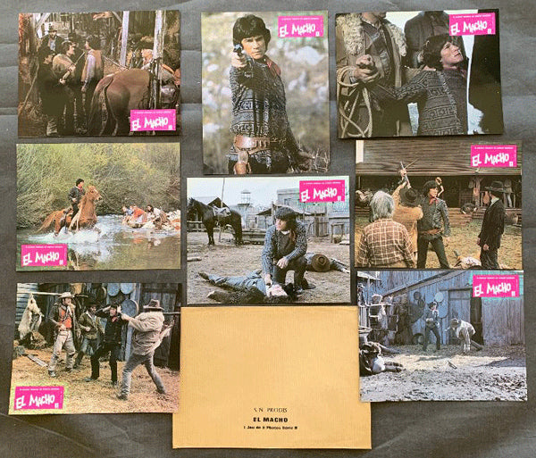 MONZON, CARLOS LOBBY CARD SET FOR FILM EL MACHO (8 WITH ORIGINAL ENVELOPE)