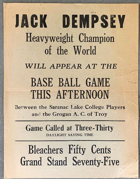 DEMPSEY, JACK APPEARANCE ON SITE BROADSIDE/POSTER (1920'S)