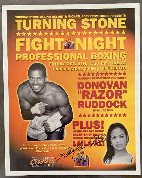 ALI, LAILA-APRIL FOWLER ON SITE POSTER  (1999-PRO DEBUT SIGNED BY LAILA ALI)