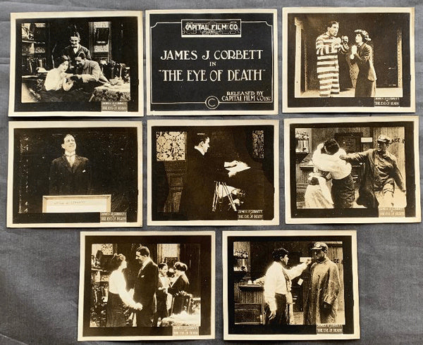 CORBETT, JAMES J. IN THE EYE OF DEATH MOVIE LOBBY CARD SET OF 8  (1919)