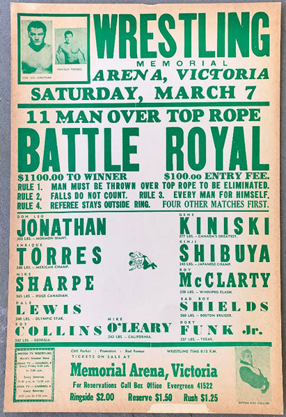 BATTLE ROYAL WRESTLING ON SITE POSTER (1964-JONATHAN, TORRES, KINISKI)