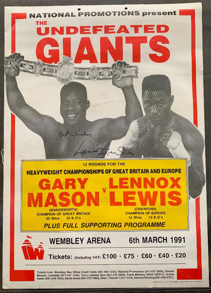 LEWIS, LENNOX-GARY MASON SIGNED ON SITE POSTER (1991-SIGNED BY LEWIS)