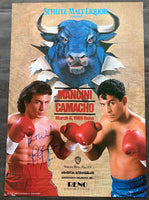 MANCINI, RAY "BOOM BOOM"-HECTOR "MACHO" CAMACHO SIGNED ON SITE POSTER (1989-SIGNED BY MANCINI)