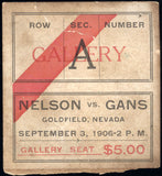 GANS, JOE-BATTLING NELSON ON SITE TICKET STUB (1906-PSA/DNA FR 1.5)