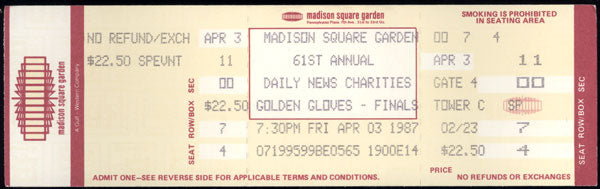 BOWE, RIDDICK 1987 GOLDEN GLOVES FINALS FULL TICKET