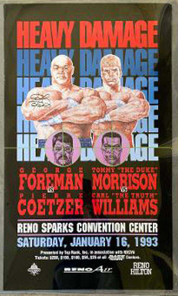 FOREMAN, GEORGE-PIERRE COETZER & TOMMY MORRISON-CARL WILLIAMS SIGNED ON SITE POSTER (1993)
