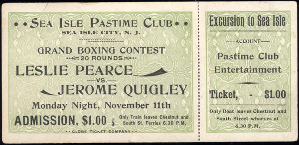 PEARCE, LESLIE-JEROME QUIGLEY & BOBBY DOBBS-CHARLEY JOHNSON FULL TICKET (1895)