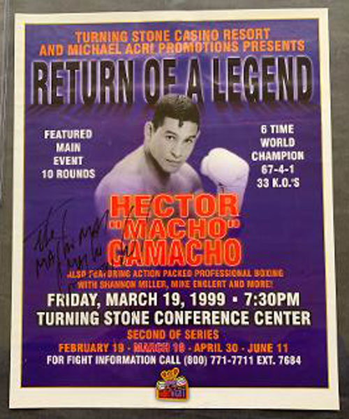 CAMACHO, HECTOR "MACHO"-SCOTT SMITH SIGNED ON SITE POSTER (1999-SIGNED BY CAMACHO)
