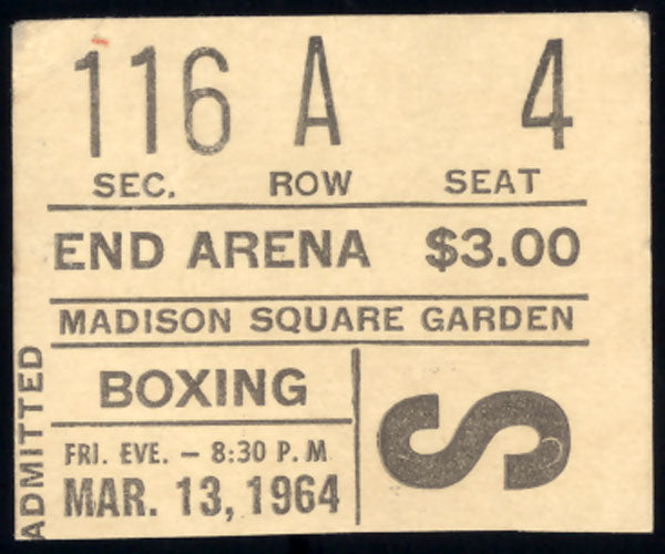 COTTON, EDDIE-JOHNNY PERSOL ON SITE TICKET STUB (1964)