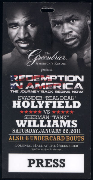 HOLYFIELD, EVANDER-SHERMAN WILLIAMS PRESS CREDENTIAL (2011)