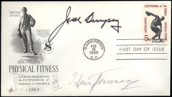 DEMPSEY, JACK & GENE TUNNEY SIGNED FIRST DAY ENVELOPE (1965)