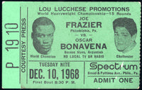 FRAZIER, JOE-OSCAR BONAVENA II STUBLESS ON SITE TICKET (1968)