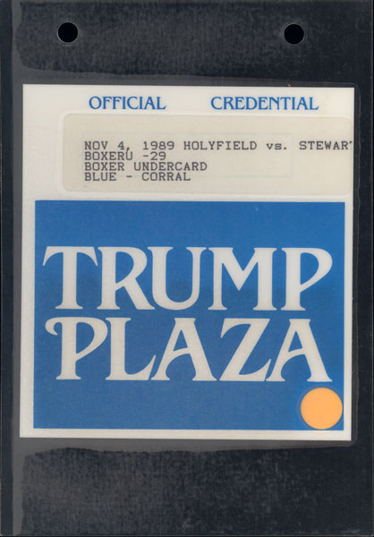 HOLYFIELD, EVANDER-ALEX STEWART OFFICIAL CREDENTIAL (1989)