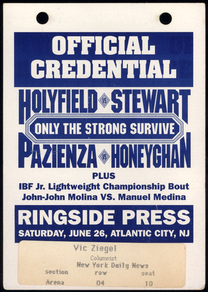 HOLYFIELD, EVANDER-ALEX STEWART II OFFICIAL CREDENTIAL (1993)