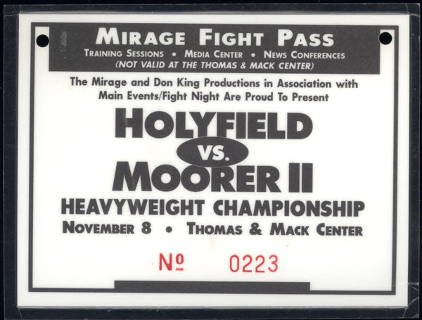 HOLYFIELD, EVANDER-MICHAEL MOORER II FIGHT PASS CREDENTIAL (1997)