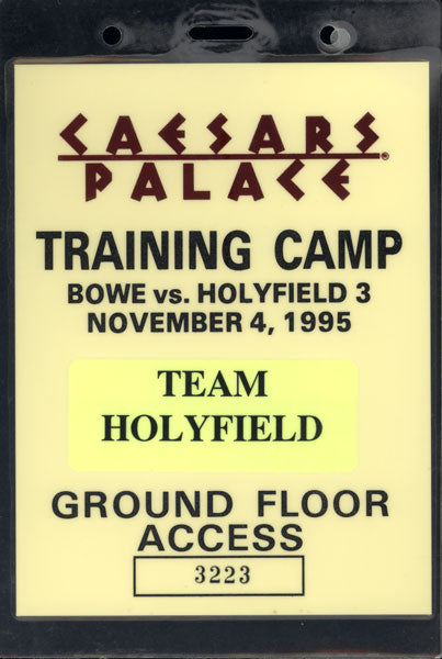 HOLYFIELD, EVANDER-RIDDICK BOWE III TRAINING CAMP CREDENTIAL (1995)