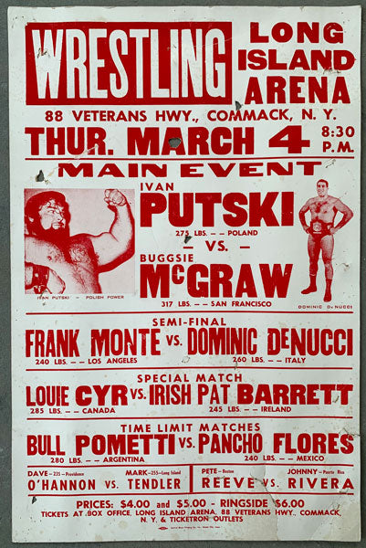 PUTSKI, IVAN-BUGSIE MCGRAW WRESTLING ON SITE POSTER (1976)