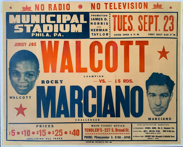 MARCIANO, ROCKY-JERSEY JOE WALCOTT I ON SITE POSTER (1952-MARCIANO WINS TITLE)