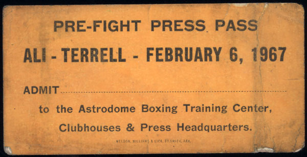 ALI, MUHAMMAD-ERNIE TERRELL PRE FIGHT PRESS PASS (1967)