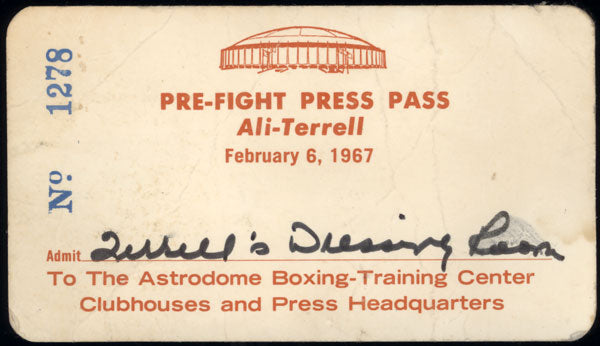 ALI, MUHAMMAD-ERNIE TERRELL PRE FIGHT PRESS PASS (1967)