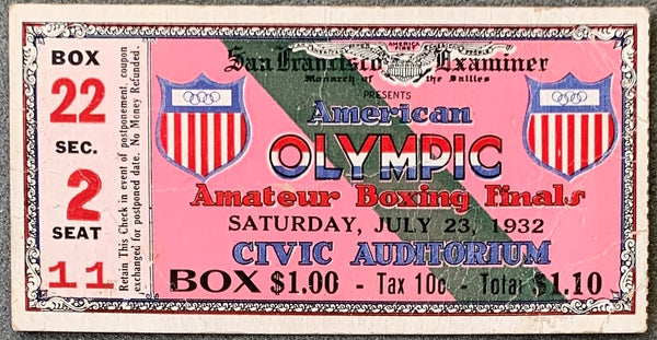 1932 UNITED STATES OLYMPIC TRIALS BOXING FINALS STUBLESS TICKET (1932)