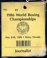 1986 WORLD BOXING CHAMPIONSHIPS JOURNALIST CREDENTIAL (STEVENSON, MASKE)