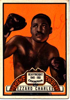 CHARLES, EZZARD SIGNED 1951 TOPPS RINGSIDE CARD – JO Sports Inc.